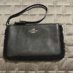 NWOT Coach Black Leather Wristlet